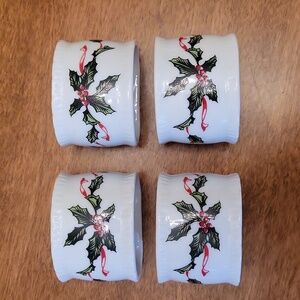 4 Vintage Japan Lefton Ceramic Holly Napkin Rings